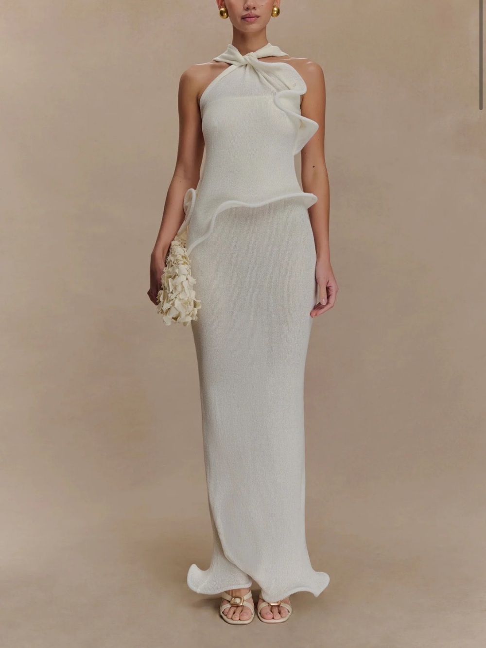 Meshki Cream Sculpted Halter Maxi Dress - Picture 2 of 6